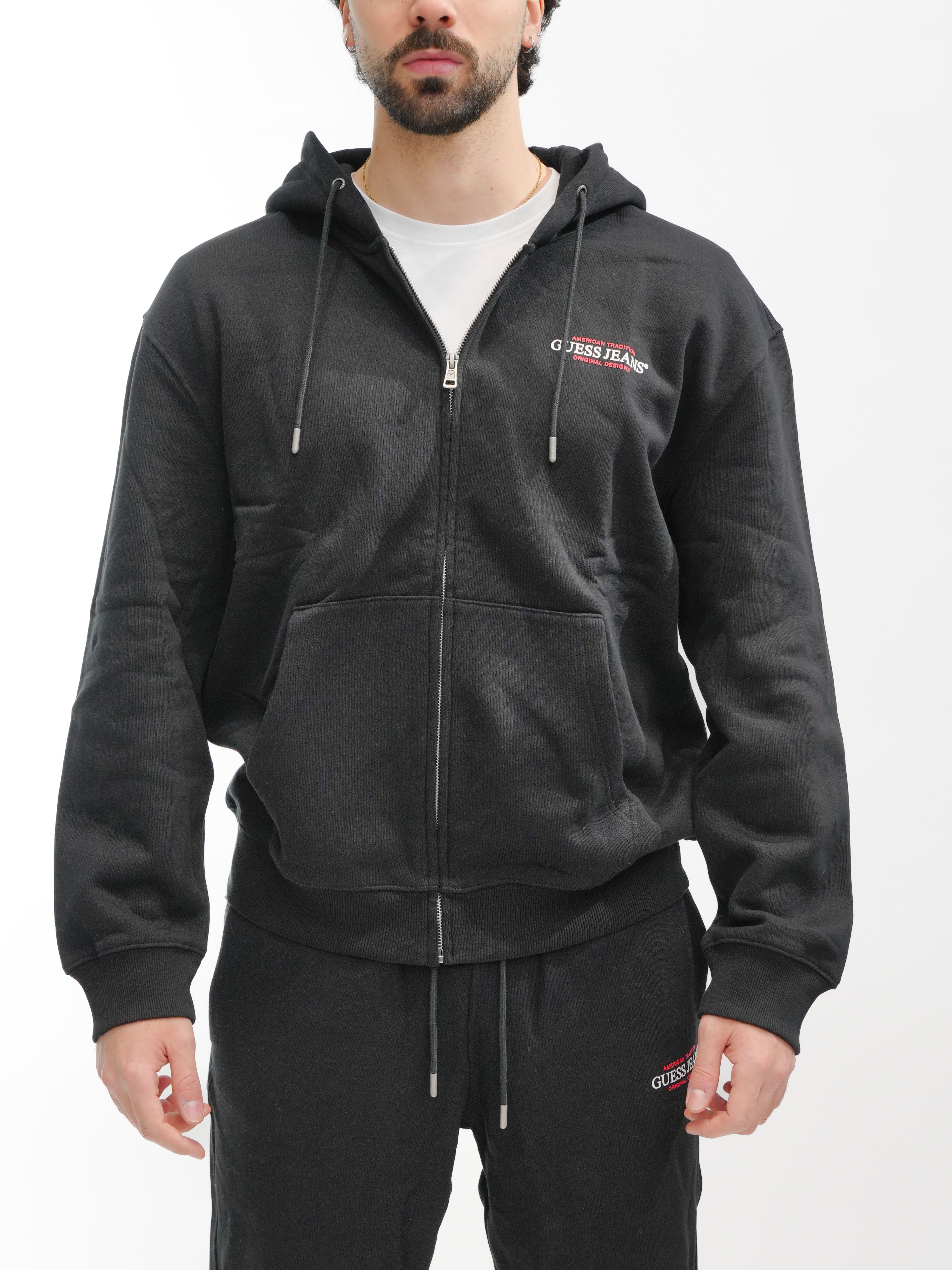 GUESS JEANS Felpa zip e cappuccio M4YQ27