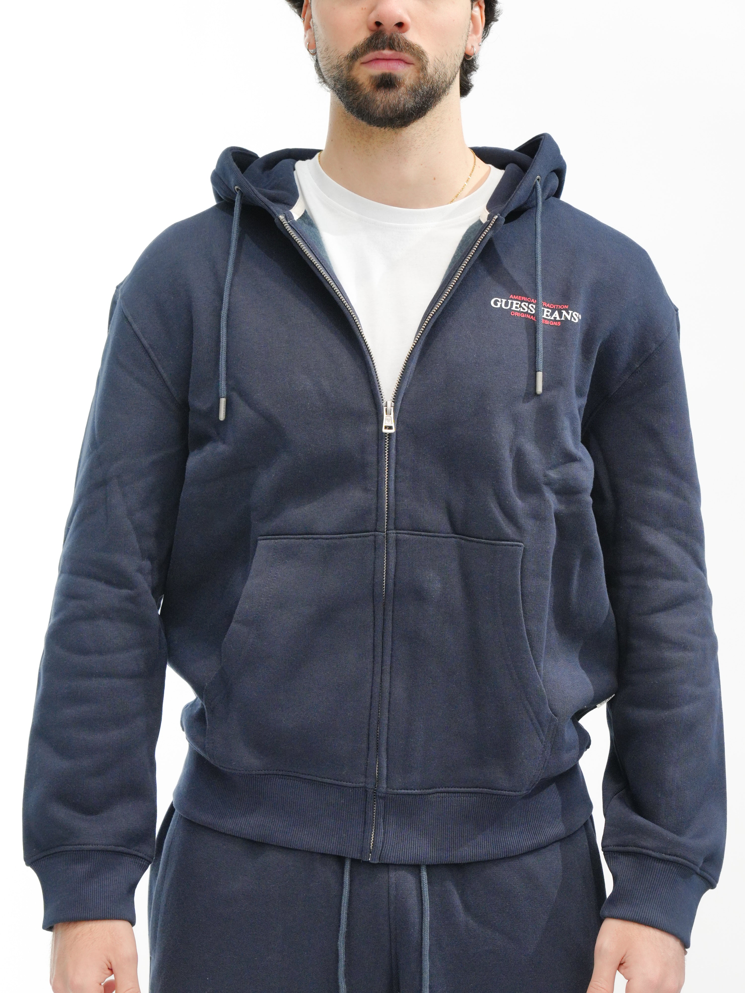 GUESS JEANS Felpa zip e cappuccio M4YQ27