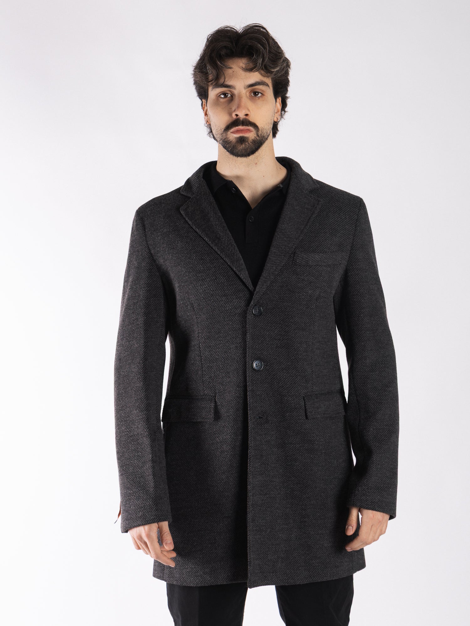 TELAMIRA Cappotto monopetto 3 bottoni spigato TE2216