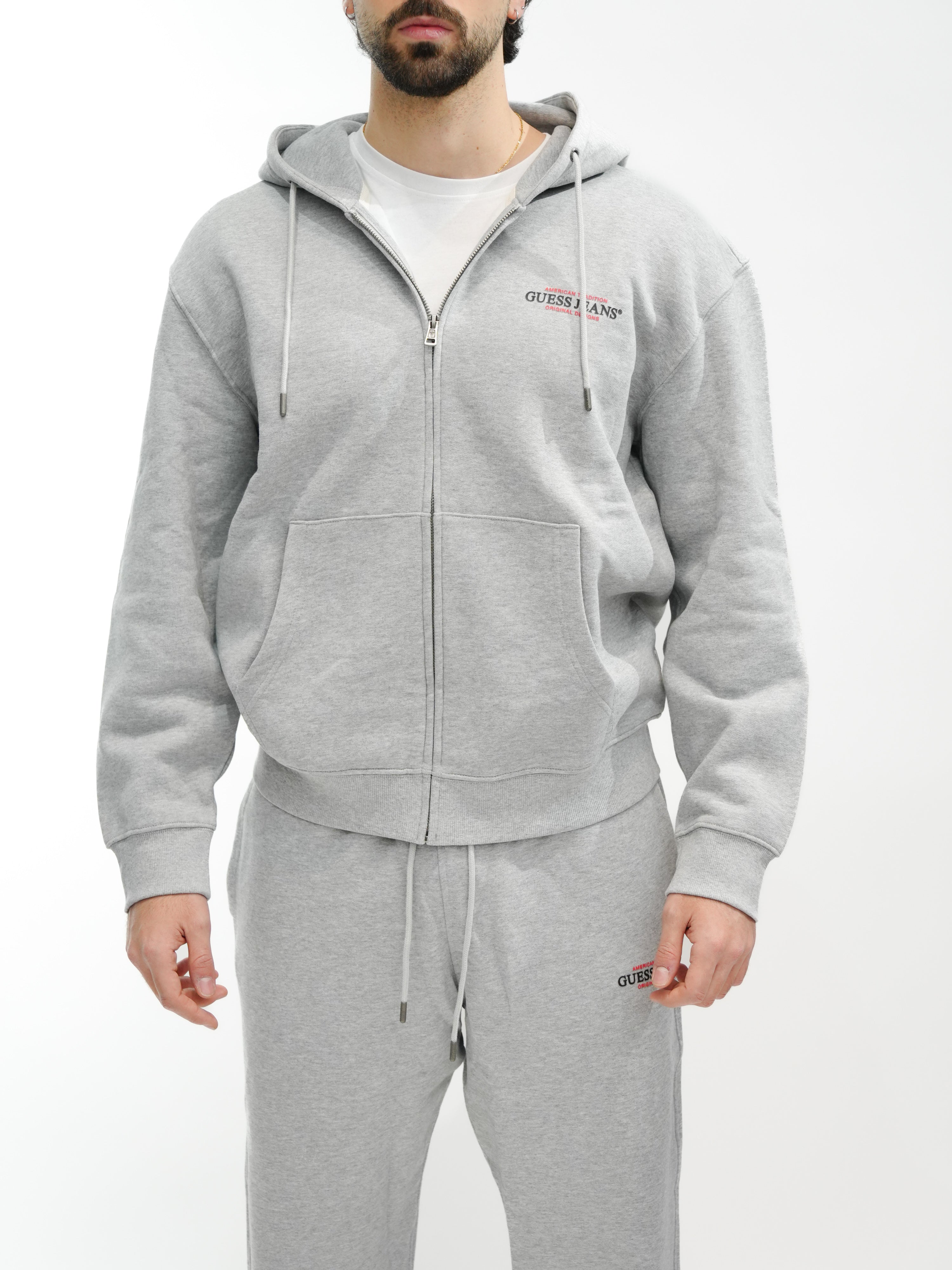 GUESS JEANS Felpa zip e cappuccio M4YQ27